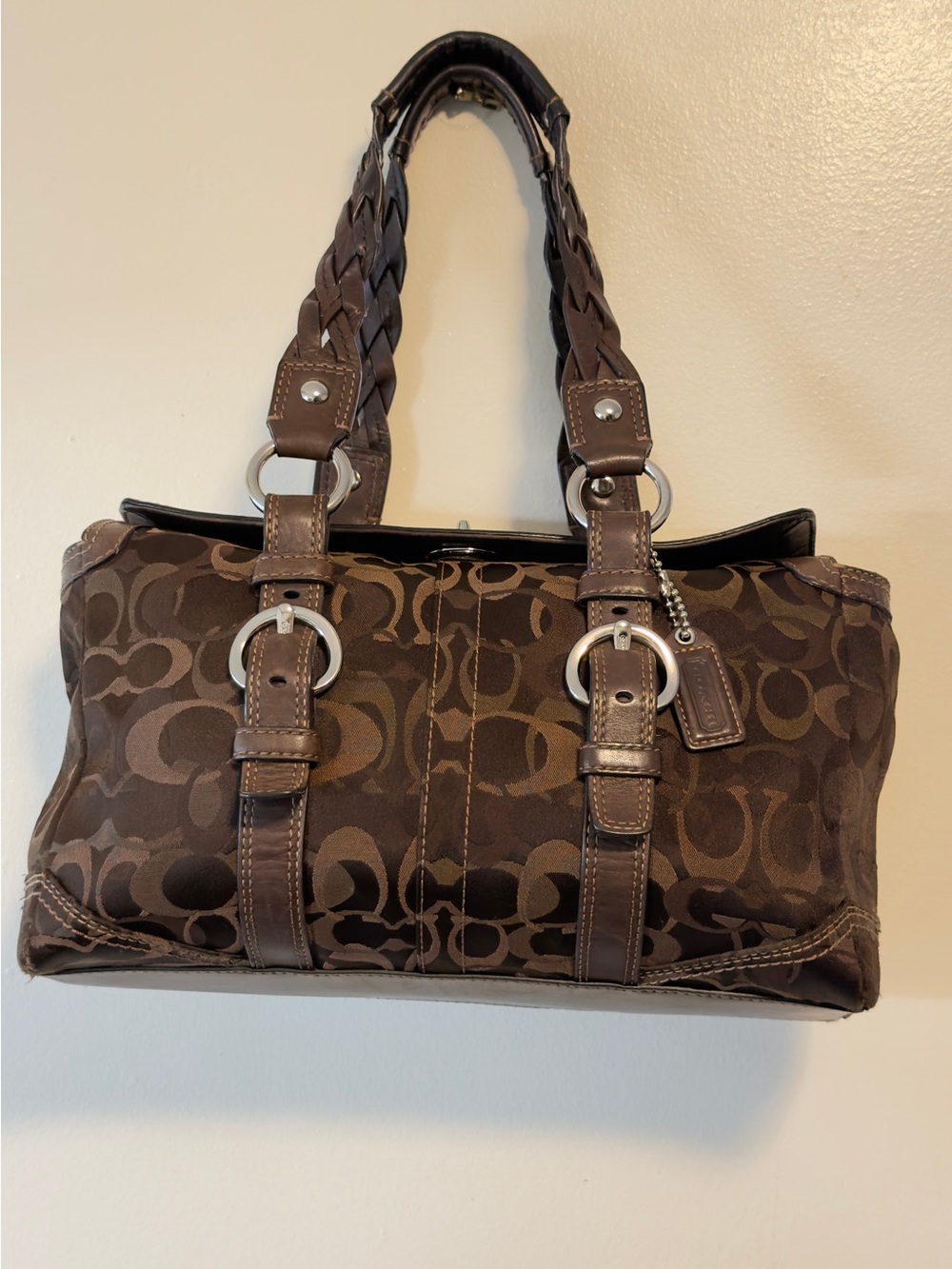 Coach Brown Signature Jacquard Shoulder Bag
